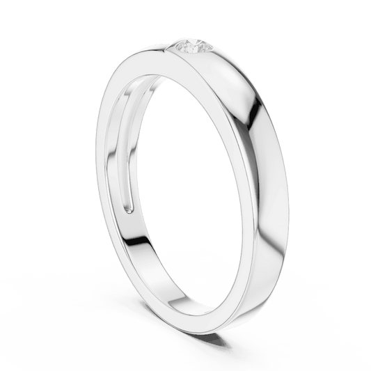 Minimalist solitaire diamond band ring with a sleek polished design and a single sparkling stone by Orova Jewels.