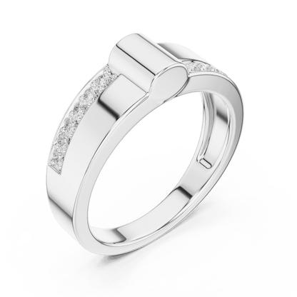 Modern channel-set diamond band ring with a sleek polished finish and sparkling accent stones by Orova Jewels.