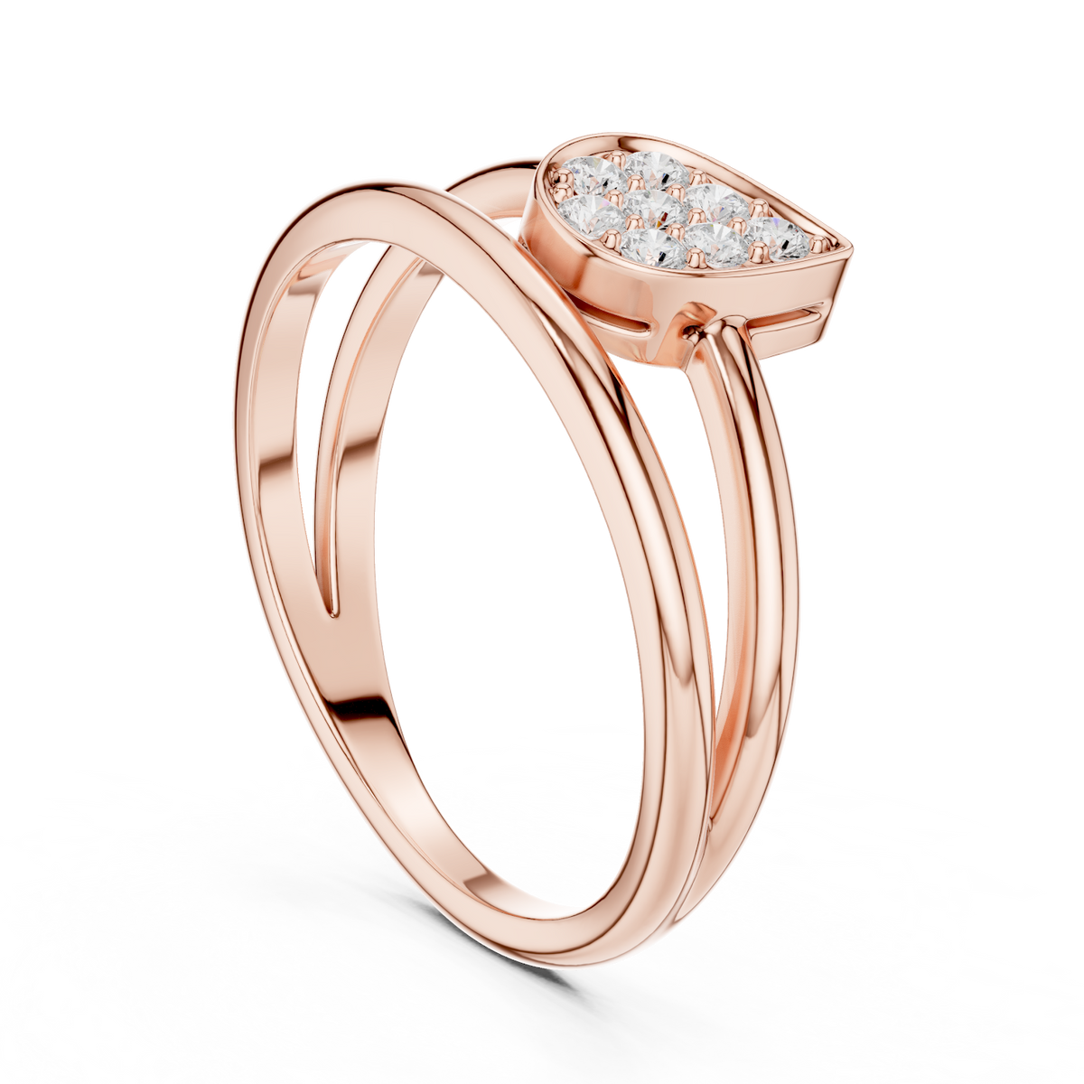 Marquise Cluster Diamond Ring featuring a marquise-shaped cluster of round diamonds on a sleek split-style polished band by Orova Jewels.