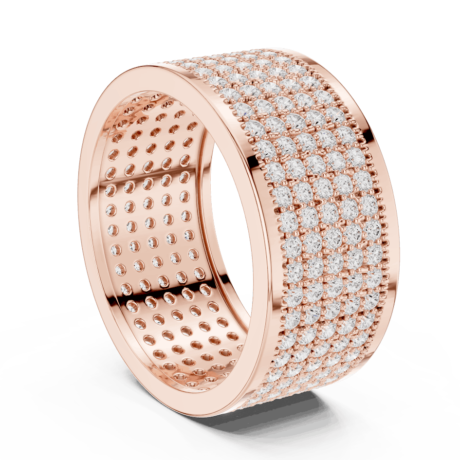 Luxury diamond pavé band ring featuring multiple rows of sparkling round diamonds on a wide polished band by Orova Jewels.