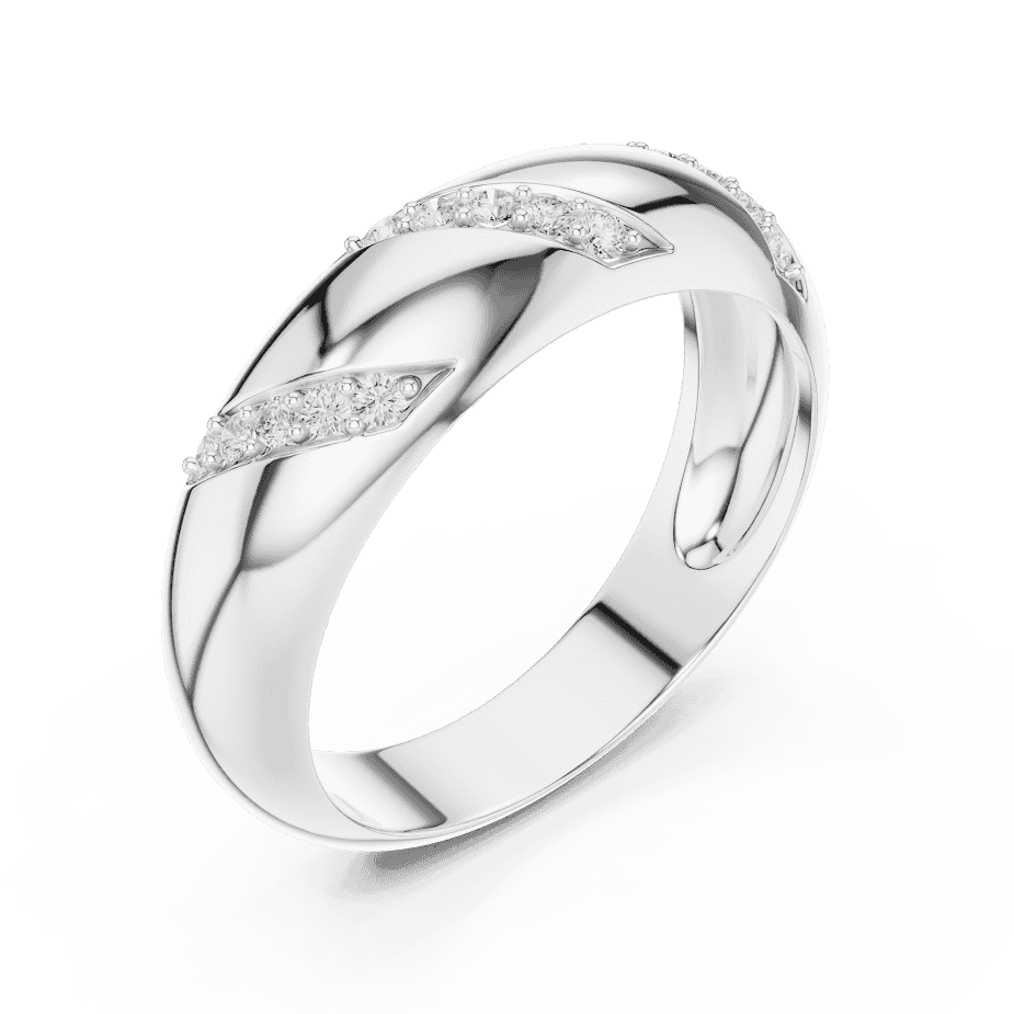 Twisted diamond accent band ring featuring a polished crossover design with sparkling round diamond clusters by Orova Jewels.