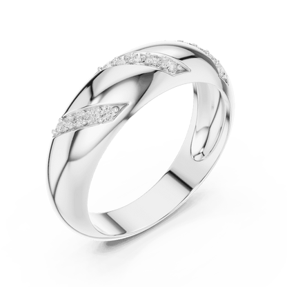 Twisted diamond accent band ring featuring a polished crossover design with sparkling round diamond clusters by Orova Jewels.