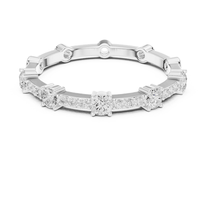 Shared Prong Diamond Eternity Band featuring brilliant round diamonds in a polished half eternity shared-prong setting by Orova Jewels.