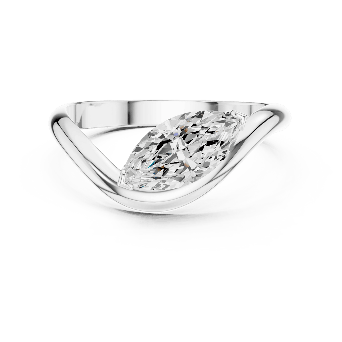 Marquise solitaire diamond ring featuring an elegant marquise-cut center stone on a sleek polished band by Orova Jewels.
