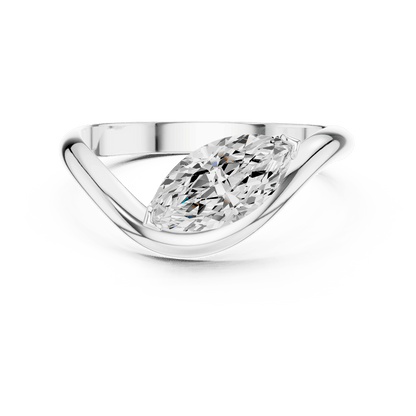 Marquise solitaire diamond ring featuring an elegant marquise-cut center stone on a sleek polished band by Orova Jewels.