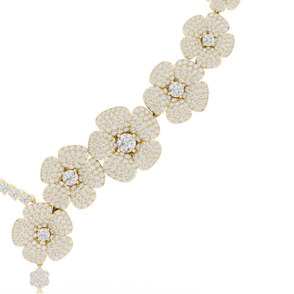 Floral diamond statement necklace featuring sparkling flower motifs and an elegant drop centerpiece by Orova Jewels.