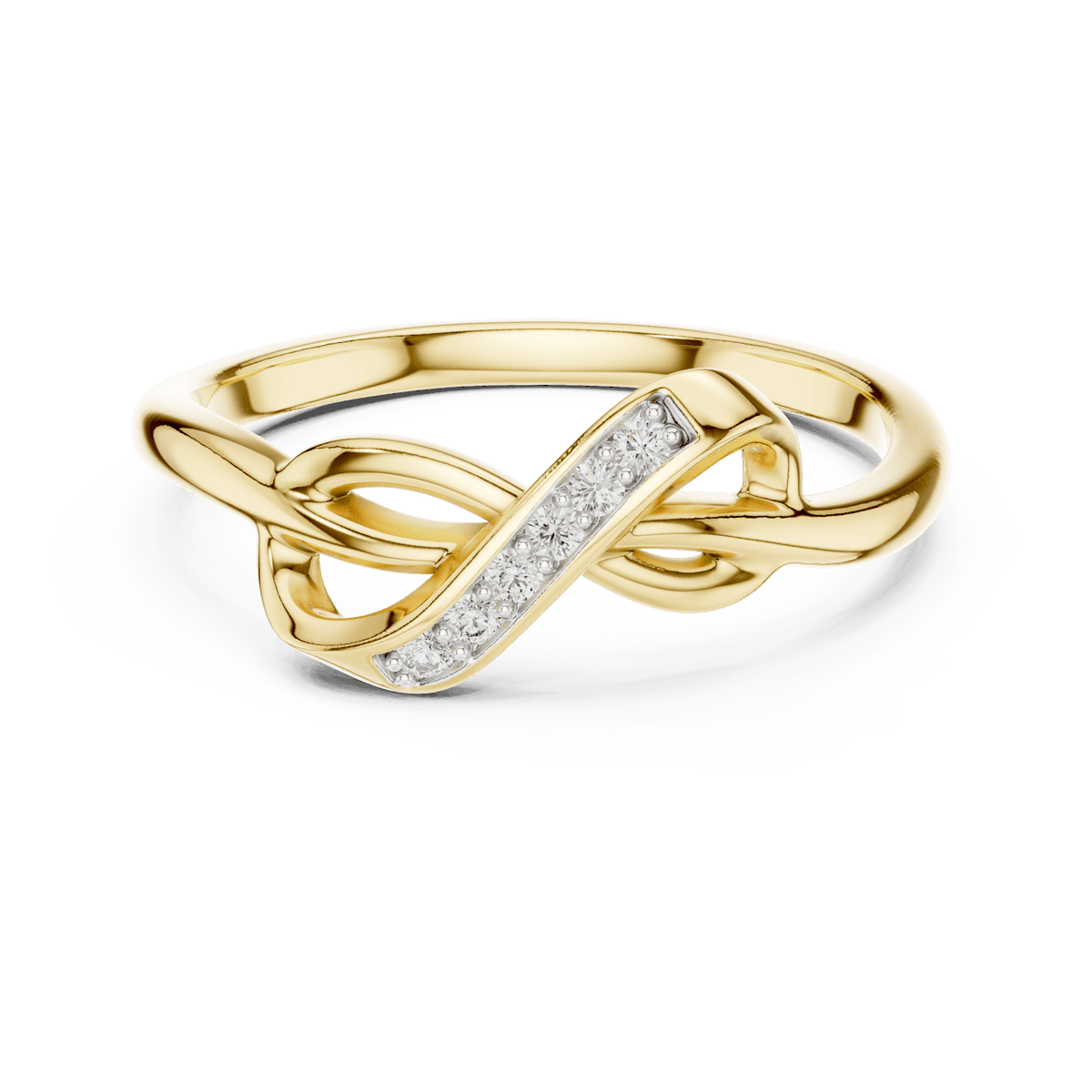 Twisted Infinity Diamond Ring featuring an elegant crossover band with sparkling accent stones and a polished finish by Orova Jewels.