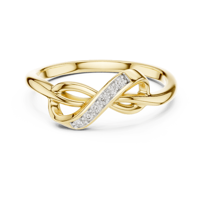 Twisted Infinity Diamond Ring featuring an elegant crossover band with sparkling accent stones and a polished finish by Orova Jewels.