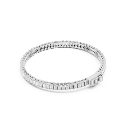 Emerald-cut diamond tennis bracelet featuring a continuous row of sparkling rectangular stones with a secure box clasp by Orova Jewels.