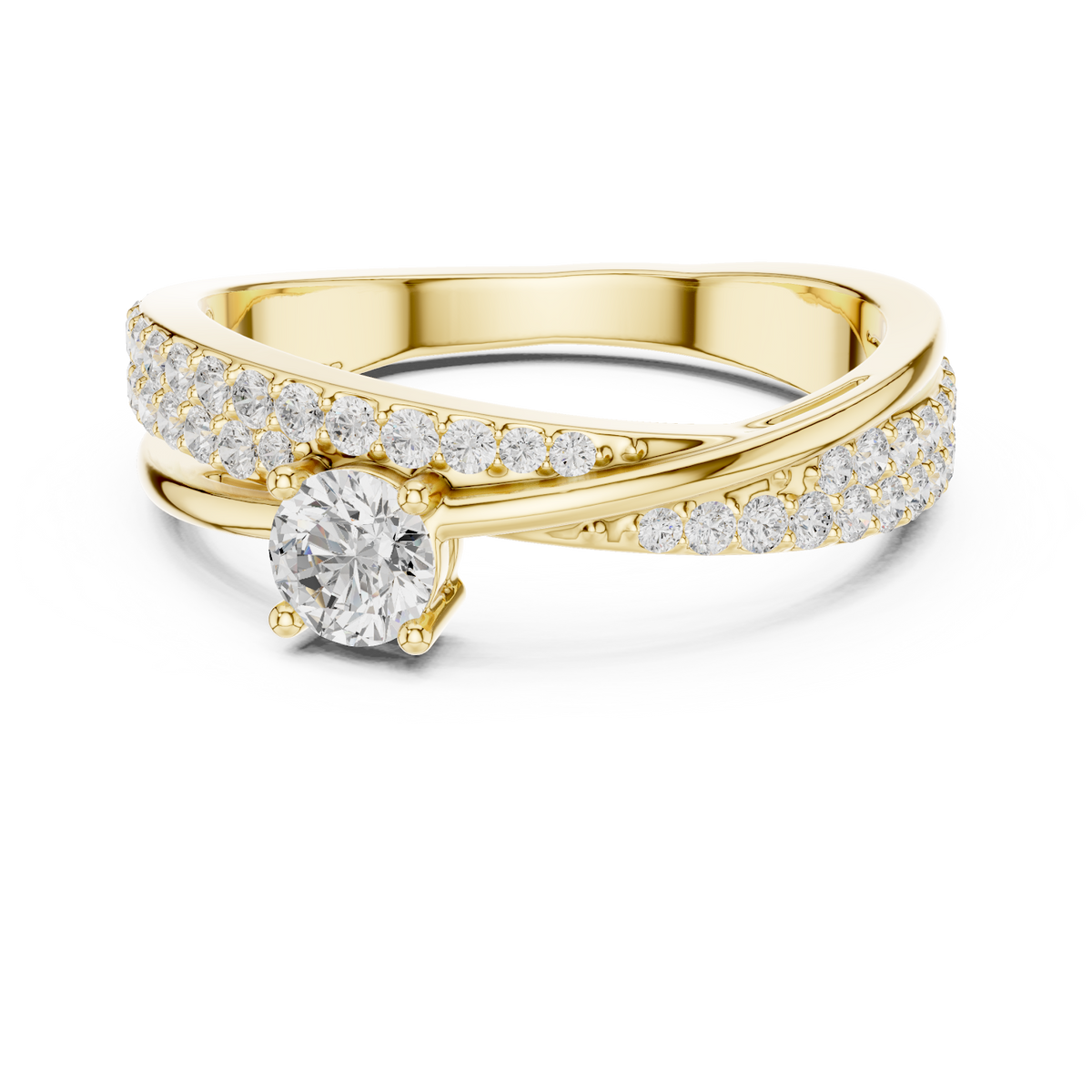 Pavé Diamond Solitaire Engagement Ring featuring a brilliant solitaire setting with a sparkling pavé diamond band and polished finish by Orova Jewels.