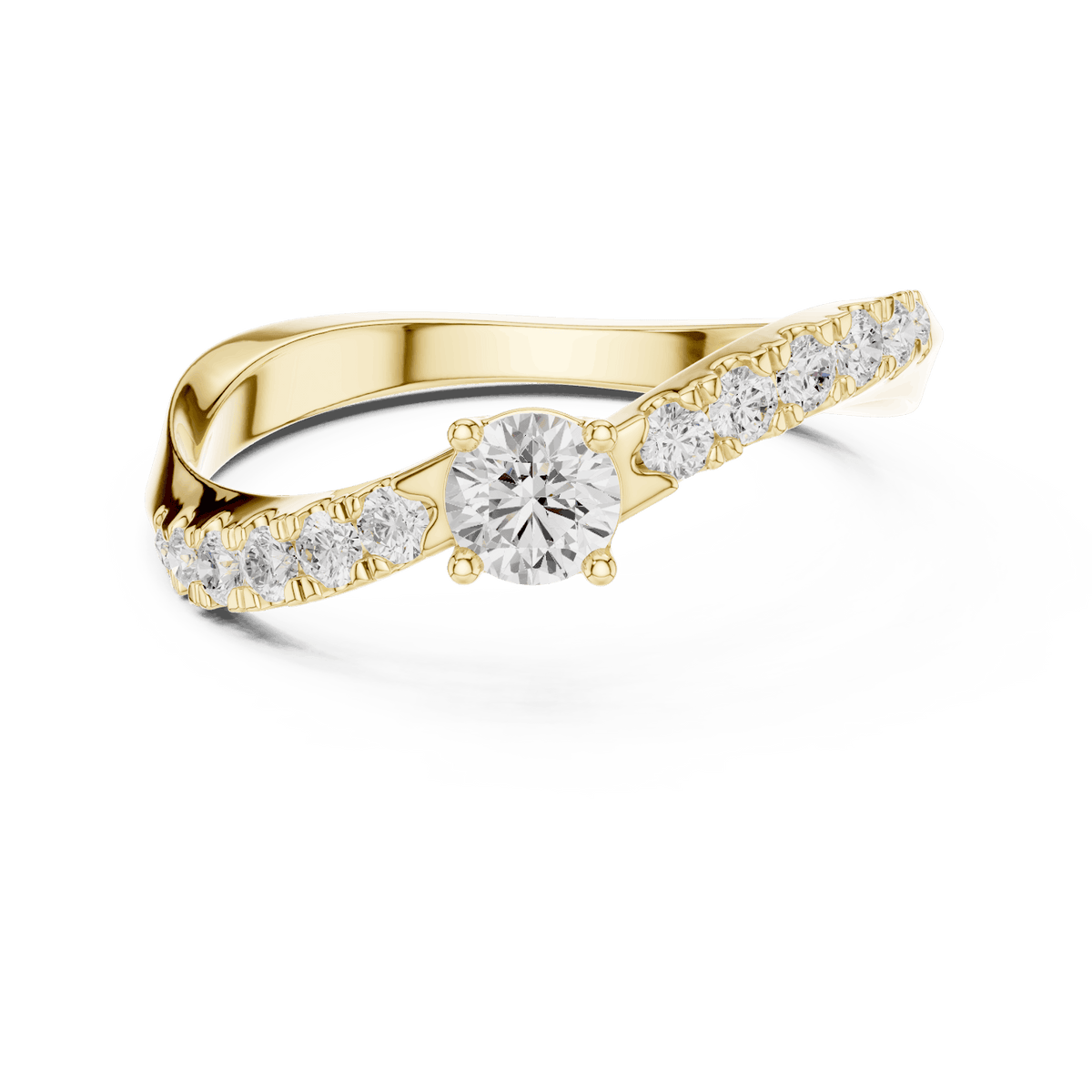 Classic solitaire diamond ring featuring a brilliant round-cut center stone with a sparkling pavé-set band and polished finish by Orova Jewels