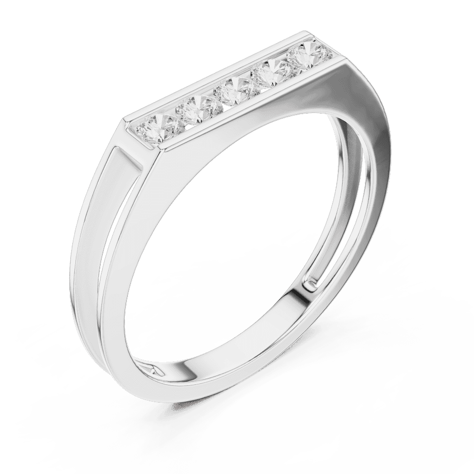 Modern bar diamond band ring featuring a sleek polished band with a horizontal row of brilliant round diamonds by Orova Jewels.