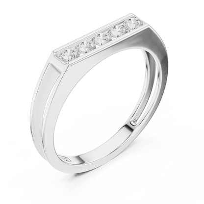 Modern bar diamond band ring featuring a sleek polished band with a horizontal row of brilliant round diamonds by Orova Jewels.