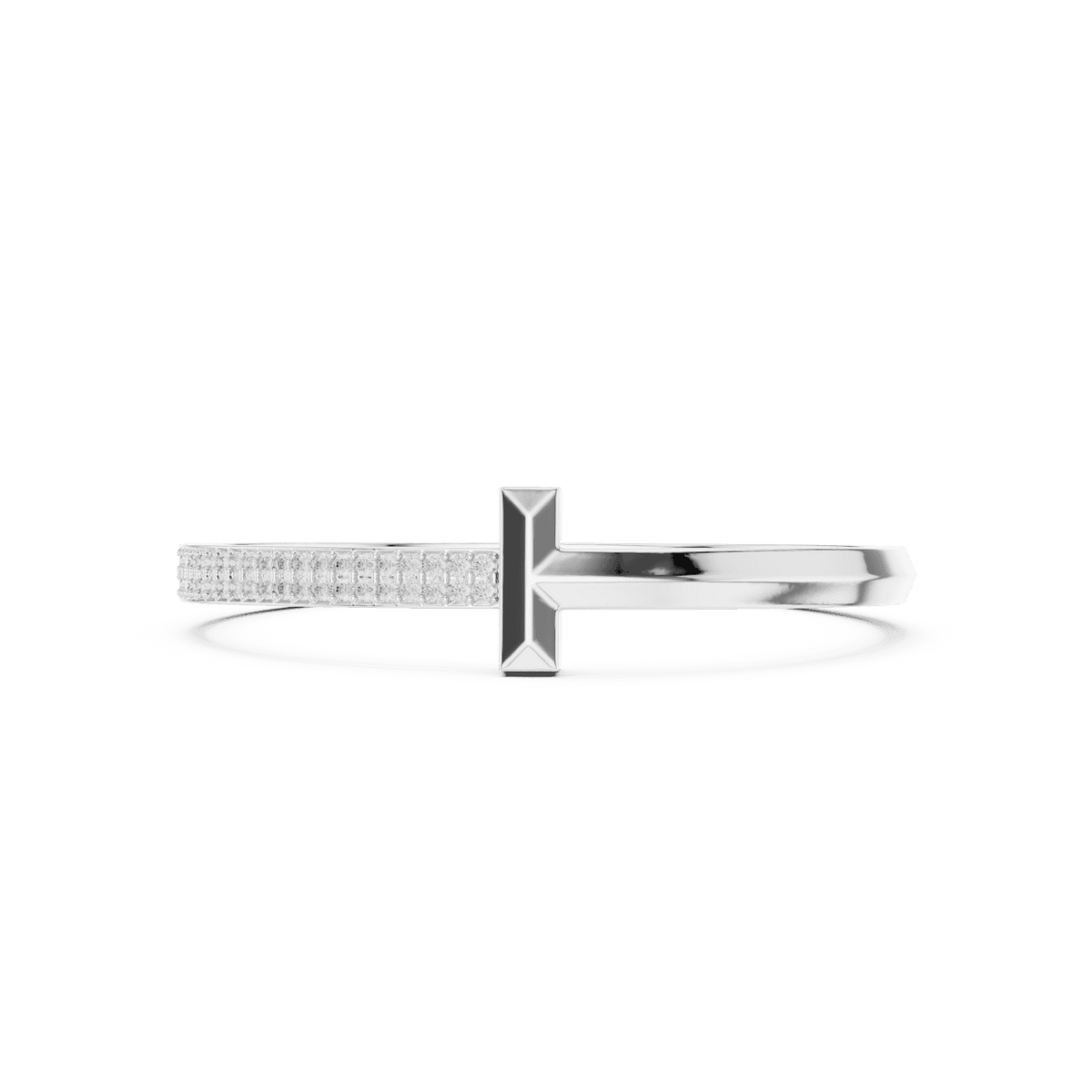 Modern pavé diamond nail bangle featuring a sleek polished nail-inspired design with sparkling pavé-set diamonds by Orova Jewels.