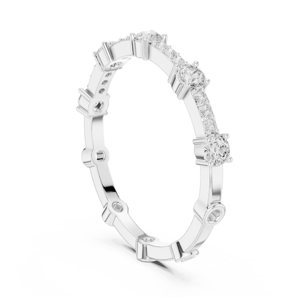 Shared Prong Diamond Eternity Band featuring brilliant round diamonds in a polished half eternity shared-prong setting by Orova Jewels.