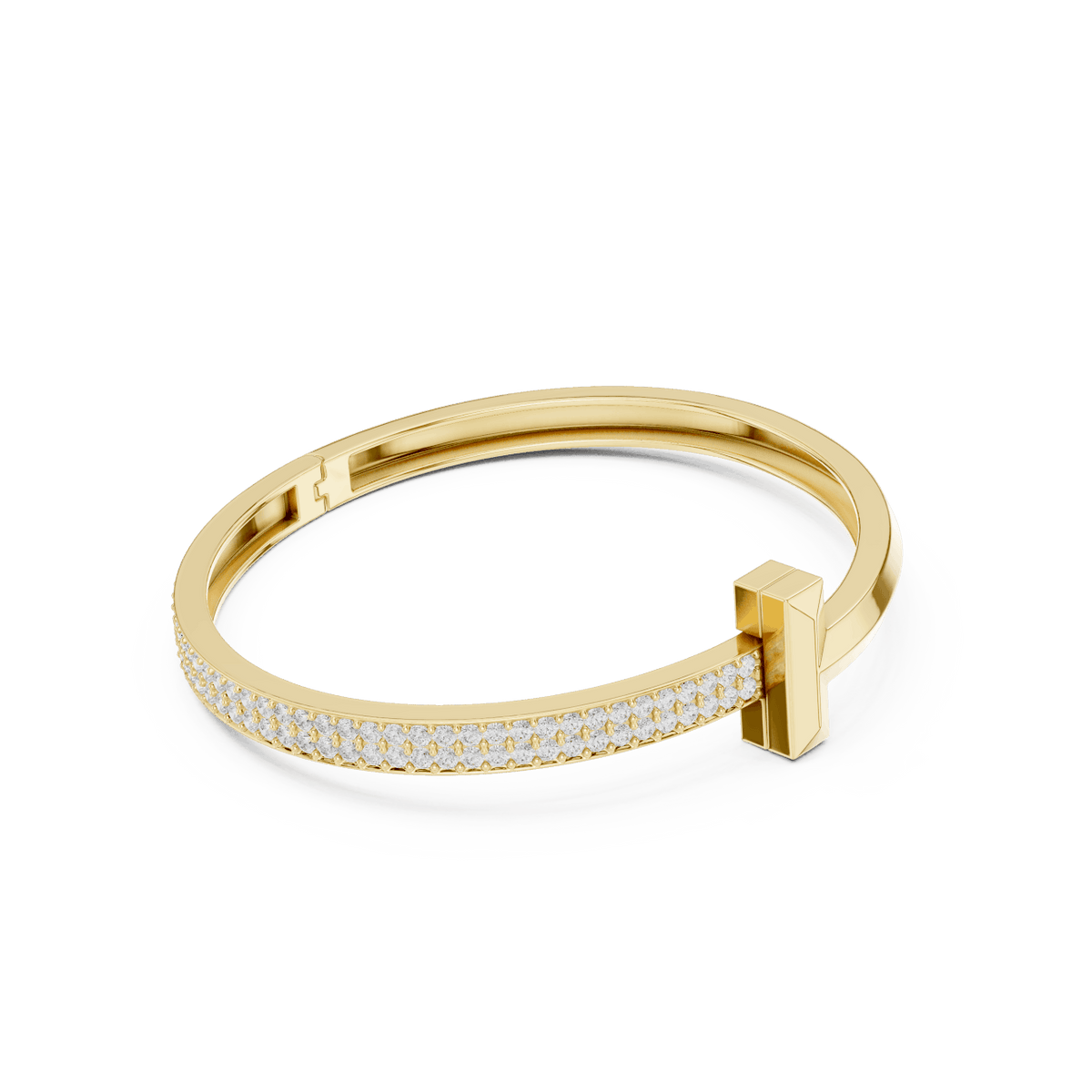 Modern pavé diamond nail bangle featuring a sleek polished nail-inspired design with sparkling pavé-set diamonds by Orova Jewels.