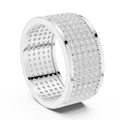 Luxury diamond pavé band ring featuring multiple rows of sparkling round diamonds on a wide polished band by Orova Jewels.