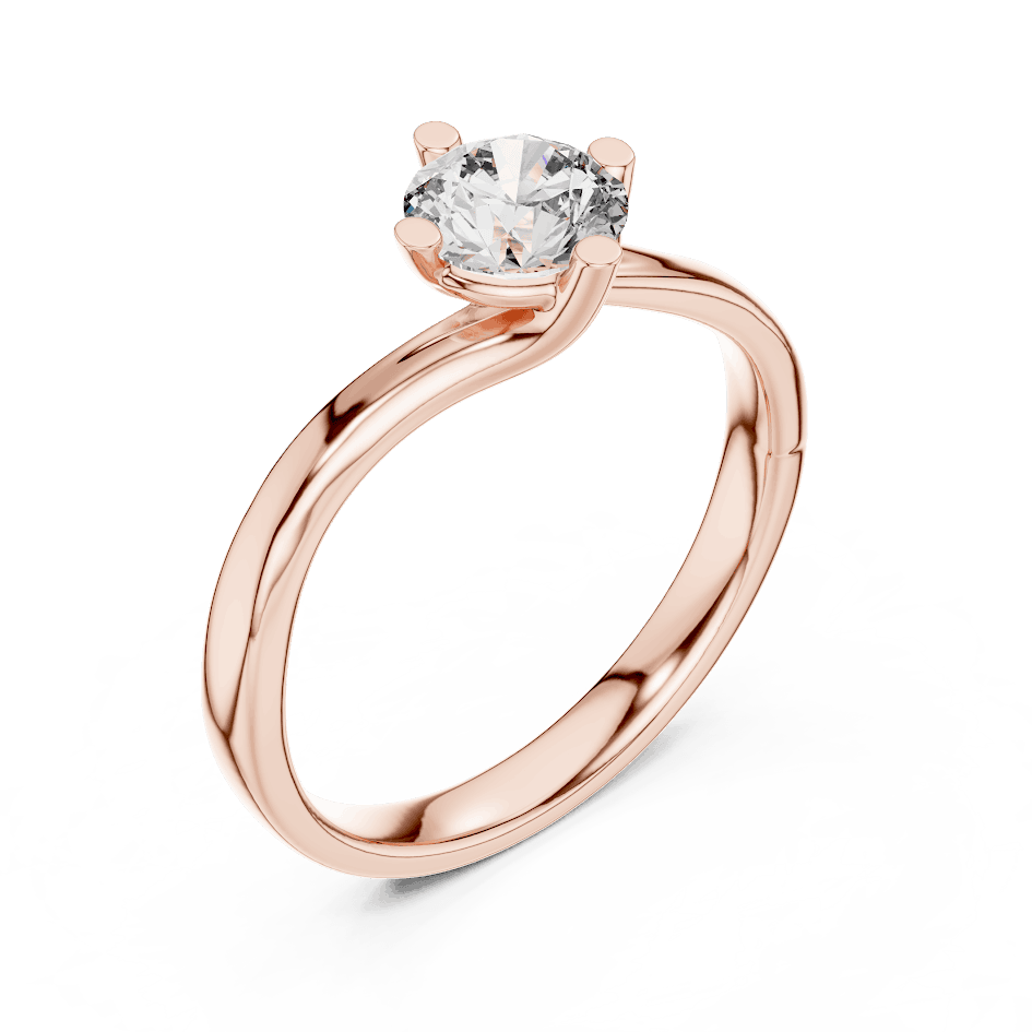 Twisted solitaire diamond engagement ring featuring a round-cut center stone in a four-prong setting with a sleek sculpted twisted band by Orova Jewels.