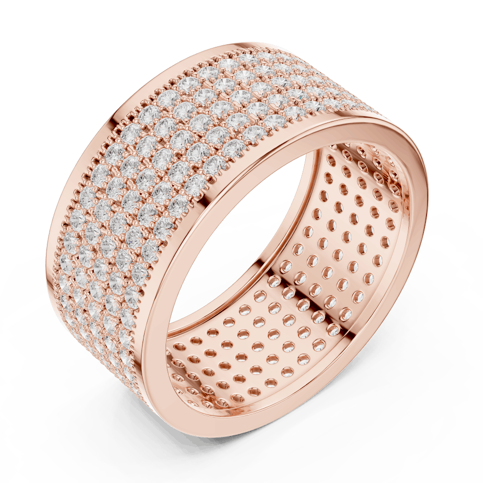 Luxury diamond pavé band ring featuring multiple rows of sparkling round diamonds on a wide polished band by Orova Jewels.