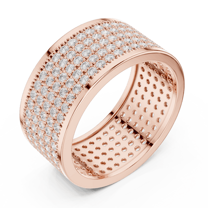 Luxury diamond pavé band ring featuring multiple rows of sparkling round diamonds on a wide polished band by Orova Jewels.