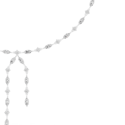 Marquise Diamond Bow Drop Necklace featuring alternating marquise-shaped links, a bow-inspired centerpiece, and elegant cascading drop accents by Orova Jewels.