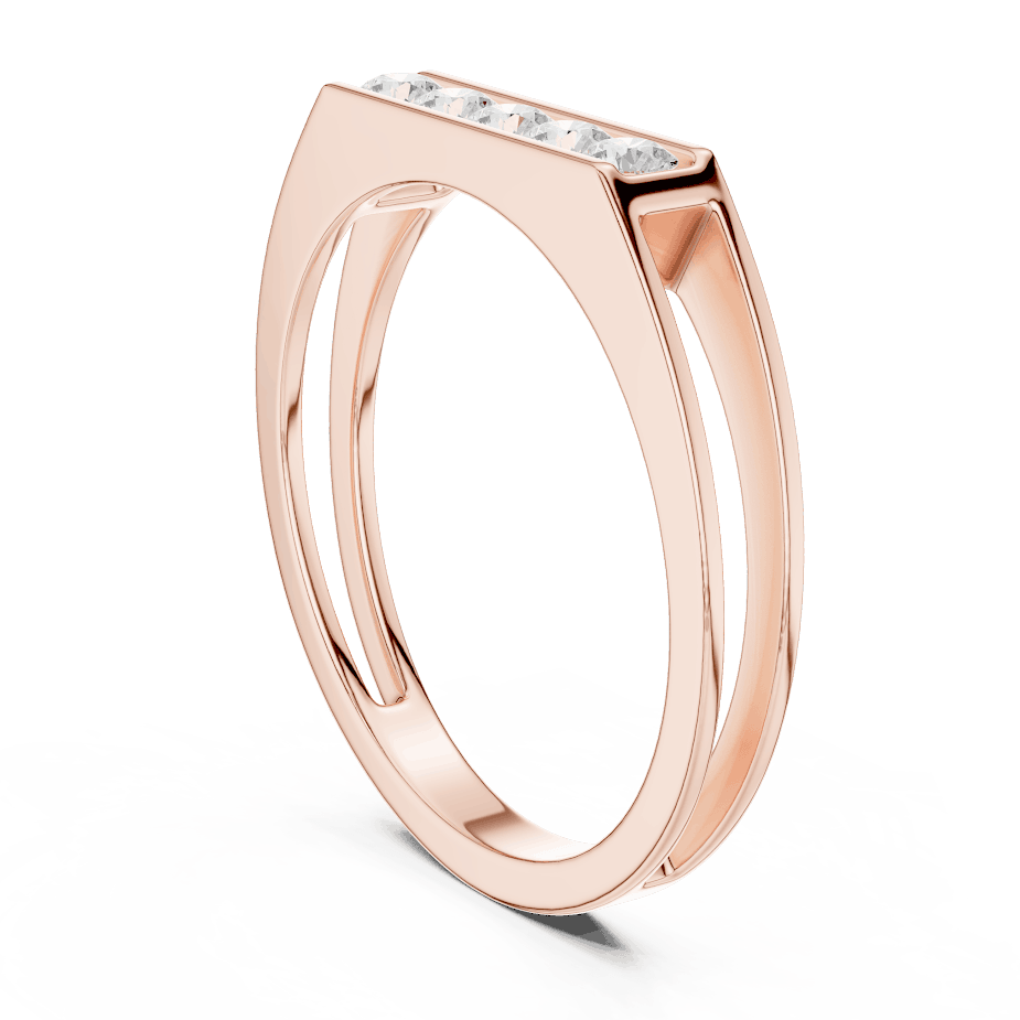 Modern bar diamond band ring featuring a sleek polished band with a horizontal row of brilliant round diamonds by Orova Jewels.