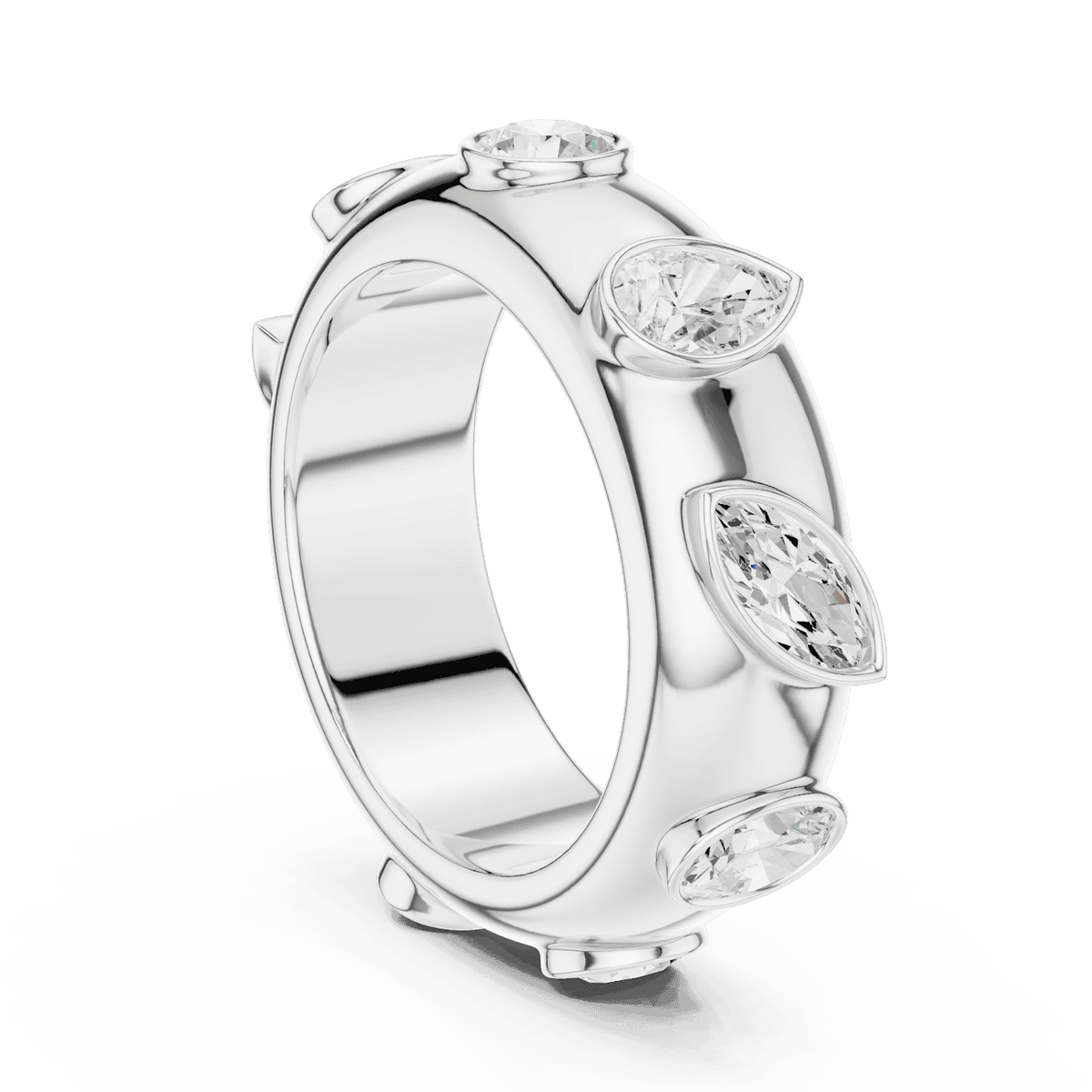 Marquise diamond eternity band ring featuring alternating marquise and round brilliant stones on a polished band by Orova Jewels.