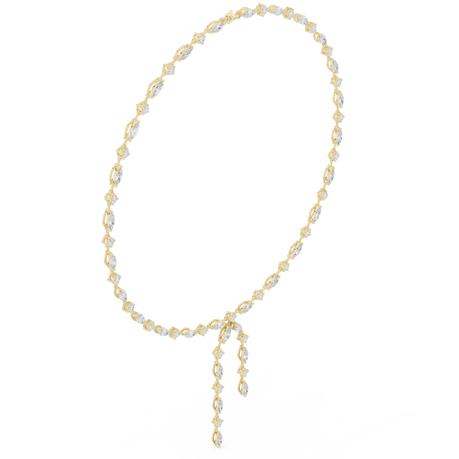 Marquise Diamond Bow Drop Necklace featuring alternating marquise-shaped links, a bow-inspired centerpiece, and elegant cascading drop accents by Orova Jewels.