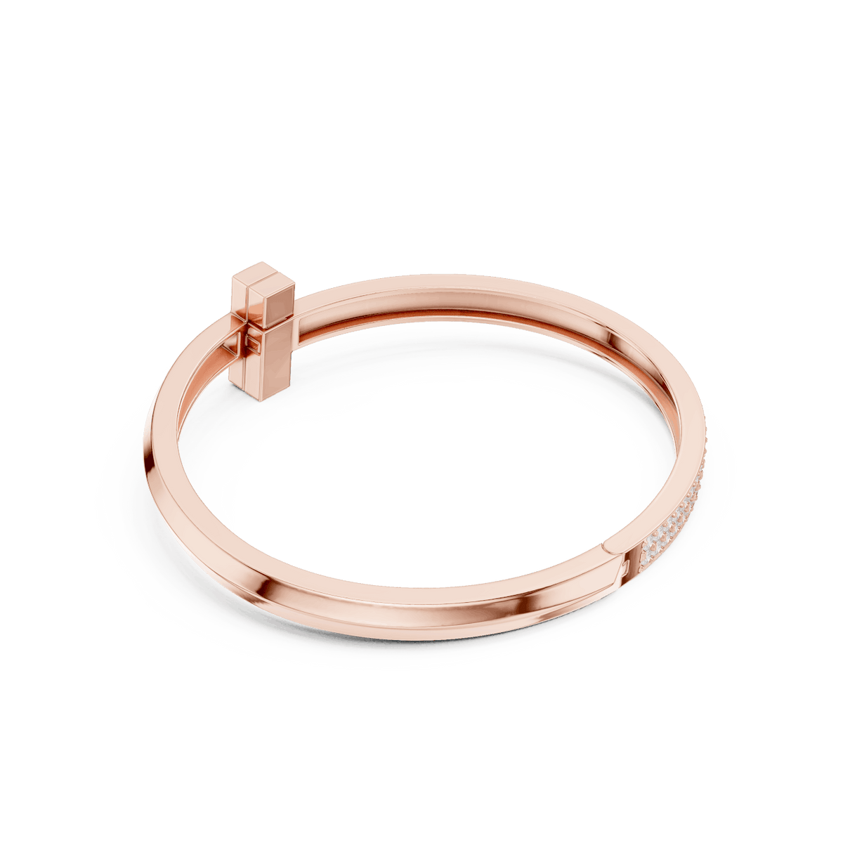 Modern pavé diamond nail bangle featuring a sleek polished nail-inspired design with sparkling pavé-set diamonds by Orova Jewels.