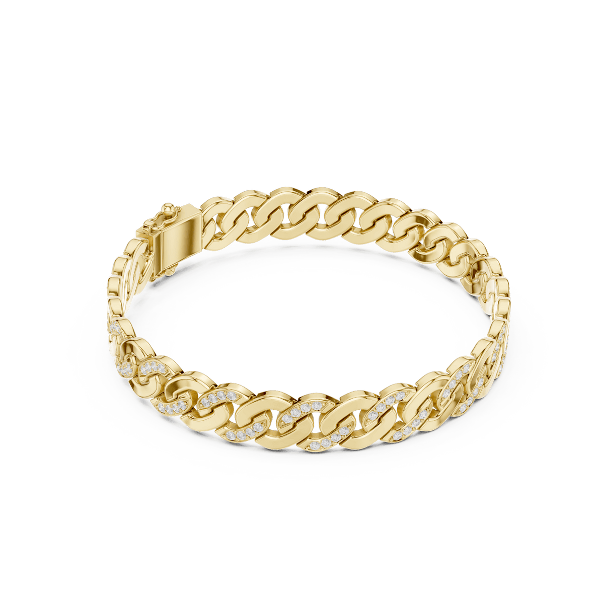 Diamond Cuban link chain bracelet featuring polished interlocking links with sparkling stone accents and a secure box clasp by Orova Jewels.