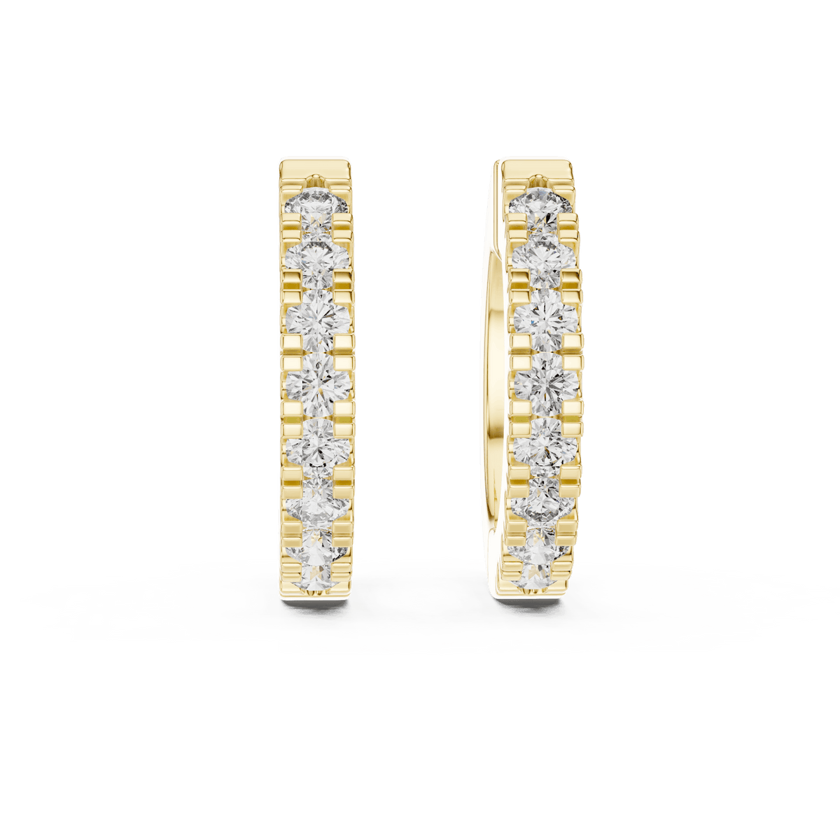 Diamond huggie hoop earrings featuring a row of sparkling round stones with a secure hinged closure by Orova Jewels.