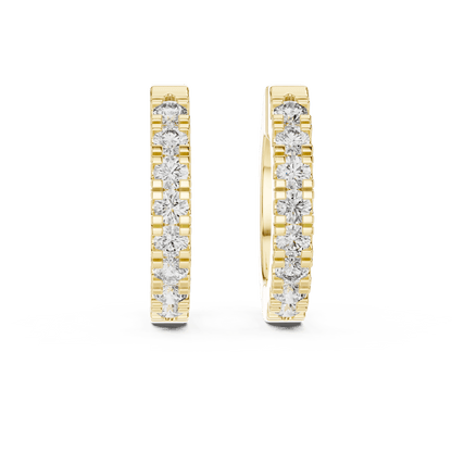 Diamond huggie hoop earrings featuring a row of sparkling round stones with a secure hinged closure by Orova Jewels.