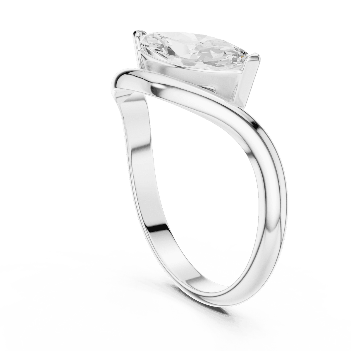 Marquise solitaire diamond ring featuring an elegant marquise-cut center stone on a sleek polished band by Orova Jewels.