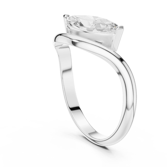 Marquise solitaire diamond ring featuring an elegant marquise-cut center stone on a sleek polished band by Orova Jewels.