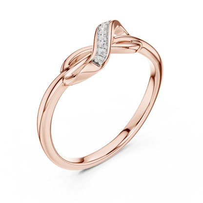 Twisted Infinity Diamond Ring featuring an elegant crossover band with sparkling accent stones and a polished finish by Orova Jewels.