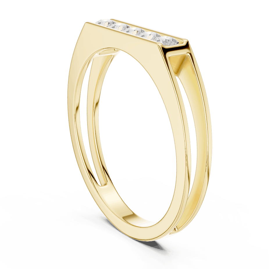 Modern bar diamond band ring featuring a sleek polished band with a horizontal row of brilliant round diamonds by Orova Jewels.