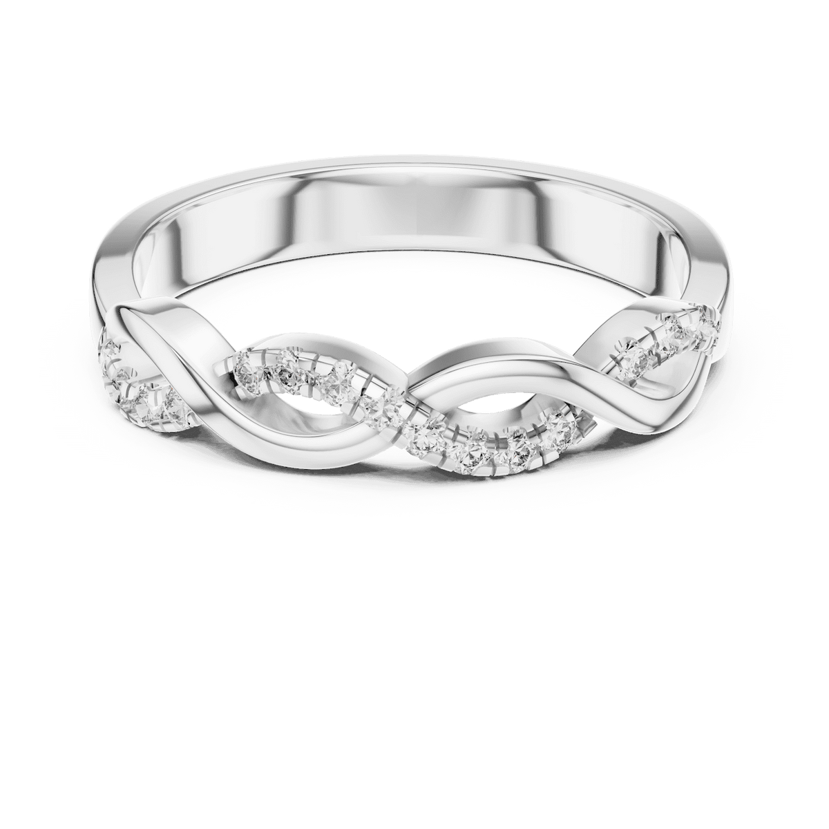 Twisted Diamond Wave Band Ring featuring an elegant crossover wave design with sparkling round stone accents and a polished finish by Orova Jewels.