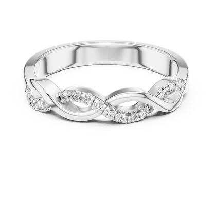 Twisted Diamond Wave Band Ring featuring an elegant crossover wave design with sparkling round stone accents and a polished finish by Orova Jewels.