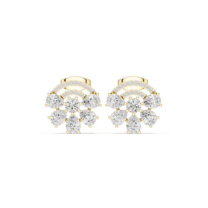 Baguette and round diamond cluster stud earrings featuring a modern geometric design with brilliant sparkling stones by Orova Jewels.