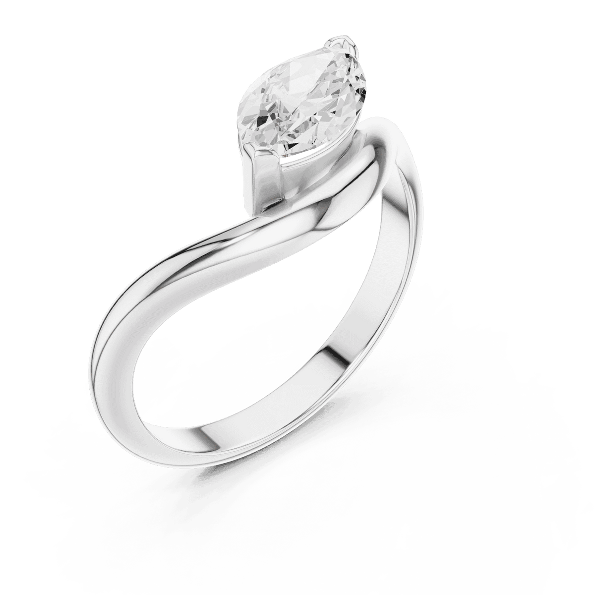 Marquise solitaire diamond ring featuring an elegant marquise-cut center stone on a sleek polished band by Orova Jewels.