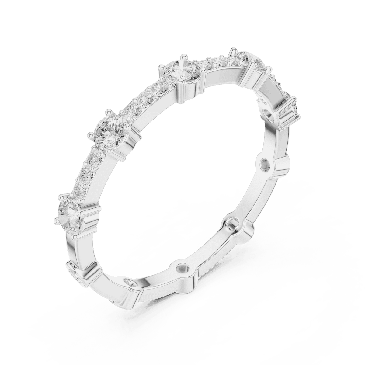 Shared Prong Diamond Eternity Band featuring brilliant round diamonds in a polished half eternity shared-prong setting by Orova Jewels.