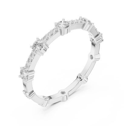Shared Prong Diamond Eternity Band featuring brilliant round diamonds in a polished half eternity shared-prong setting by Orova Jewels.