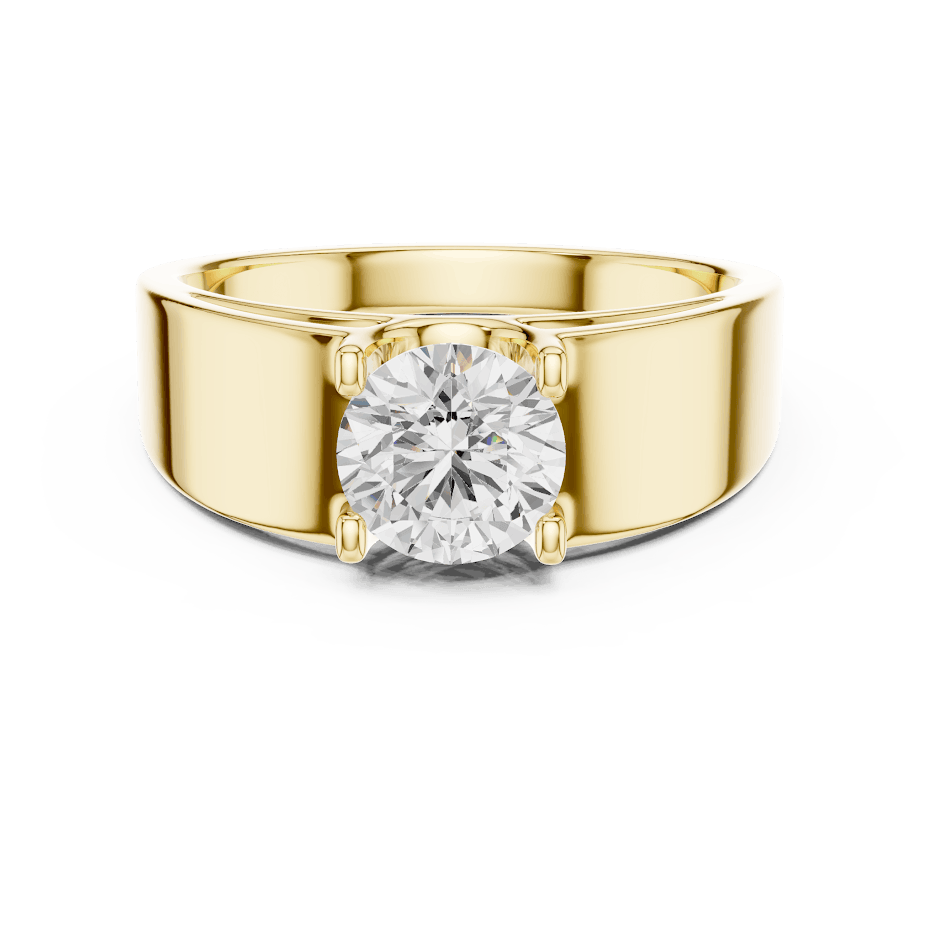 Classic solitaire diamond engagement ring featuring a brilliant round-cut stone in a four-prong setting with a sleek polished band by Orova Jewels.