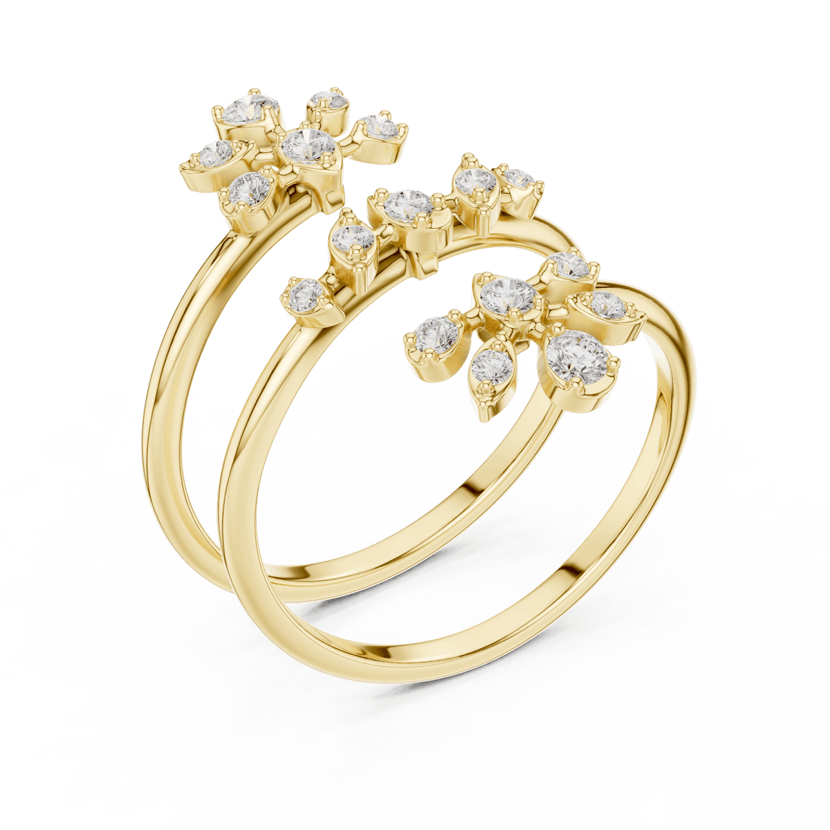 Diamond floral hoop earrings featuring sparkling flower-shaped diamond clusters on sleek polished hoops by Orova Jewels.