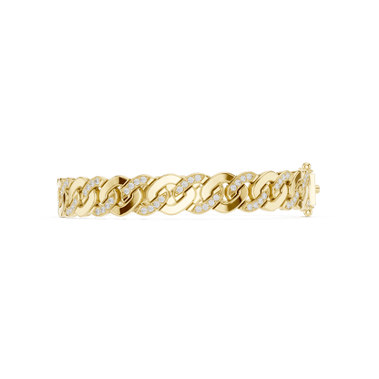 Diamond Cuban link chain bracelet featuring polished interlocking links with sparkling stone accents and a secure box clasp by Orova Jewels.