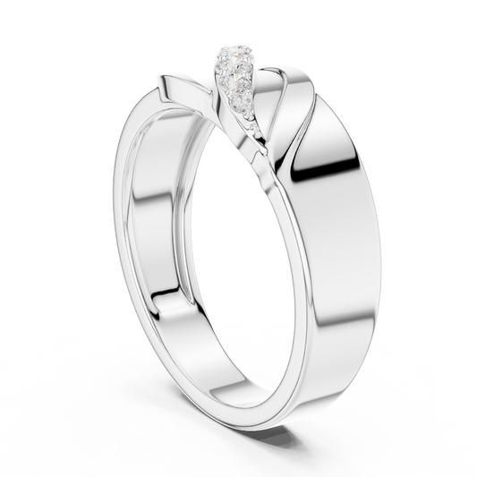 Modern twist solitaire diamond ring featuring a sleek crossover band and sparkling round center stone by Orova Jewels.