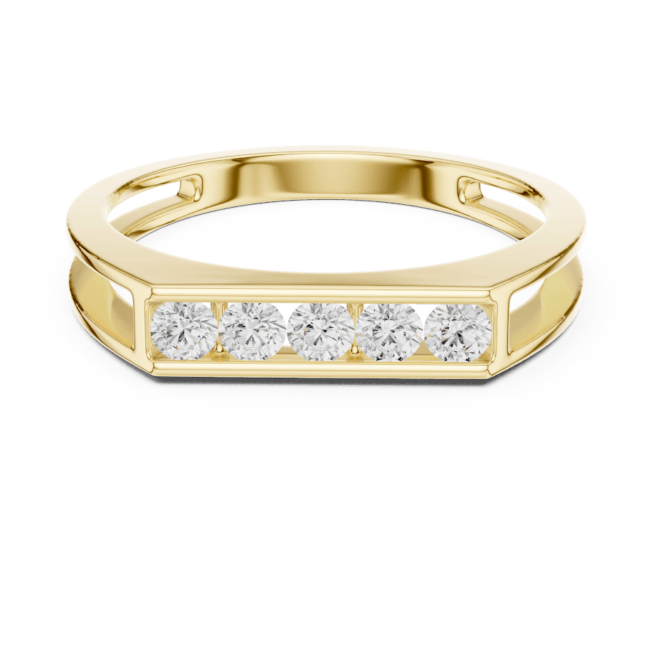 Modern bar diamond band ring featuring a sleek polished band with a horizontal row of brilliant round diamonds by Orova Jewels.
