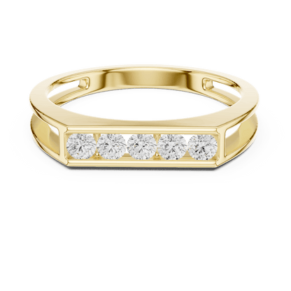 Modern bar diamond band ring featuring a sleek polished band with a horizontal row of brilliant round diamonds by Orova Jewels.