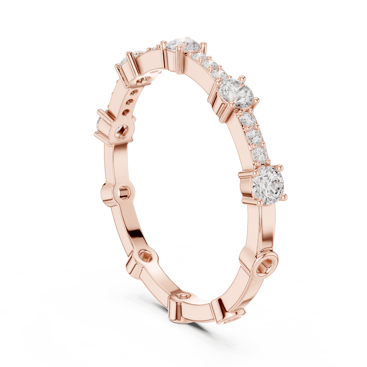 Shared Prong Diamond Eternity Band featuring brilliant round diamonds in a polished half eternity shared-prong setting by Orova Jewels.
