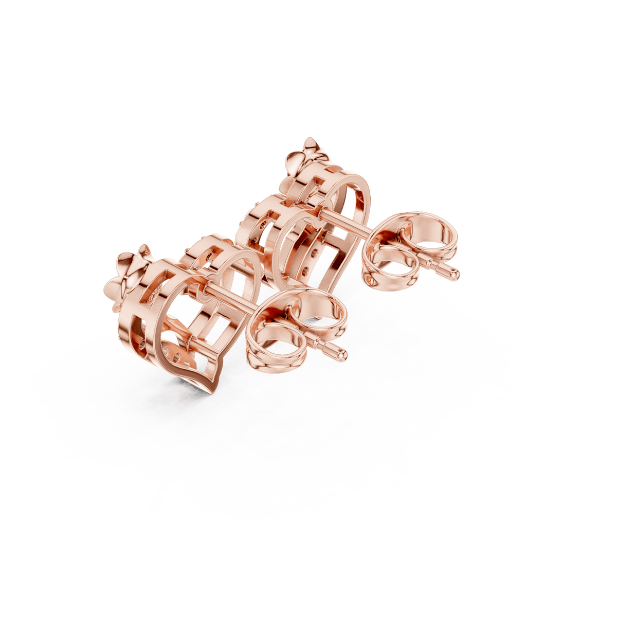 Heart diamond stud earrings featuring an elegant open-heart design with sparkling stone accents and secure push-back closures by Orova Jewels.